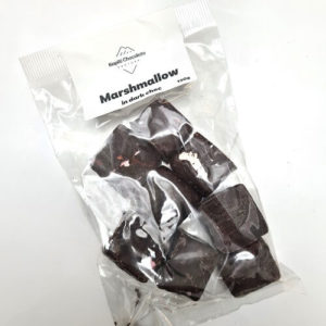 Marshmallow pieces enrobed in dark choc